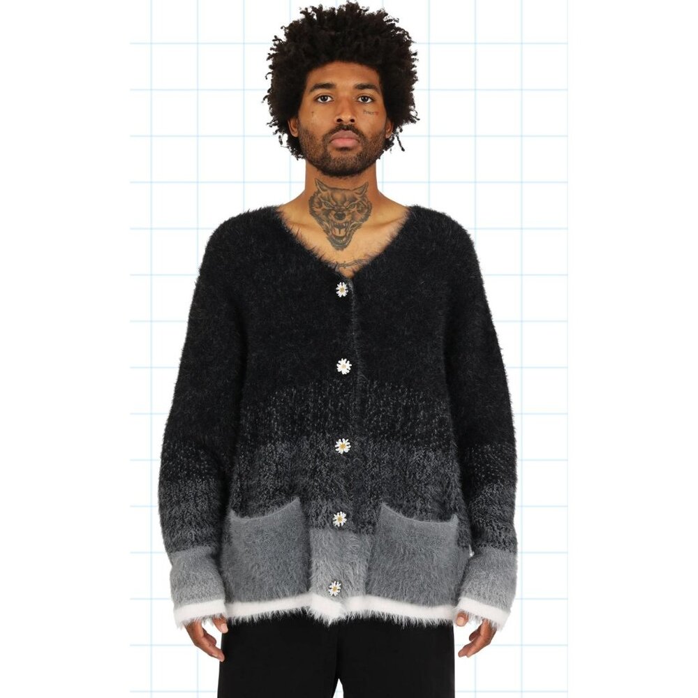 WNTD Apparel Blu Boy Mohair Unisex Cardigan Black Grey-sz Medium